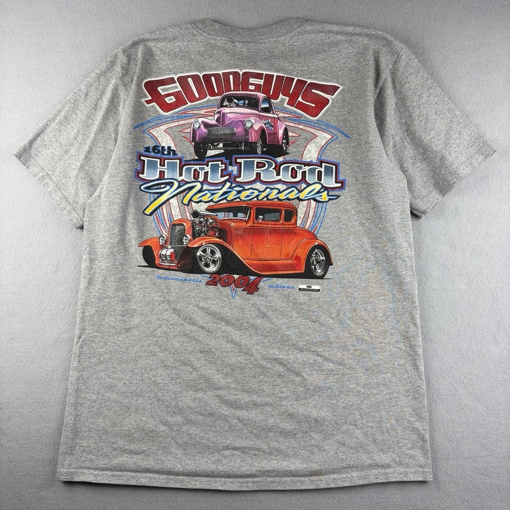 Vintage 2004 Goodguys Hot Rod Nationals T Shirt Henley Cars Gray Men's Large